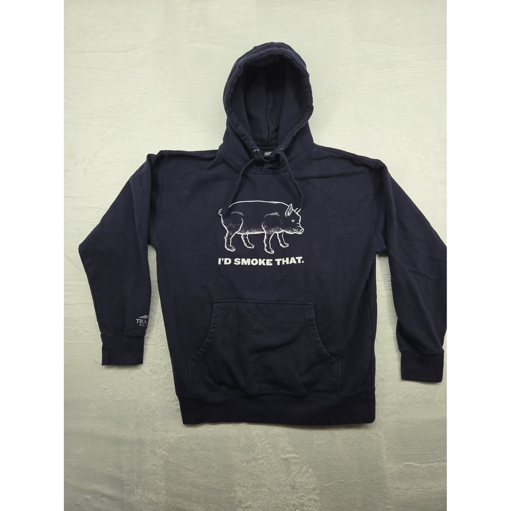 Traeger Grills "I'd Smoke That" Pig Hoodie Navy Blue Pullover BBQ Men's Size L